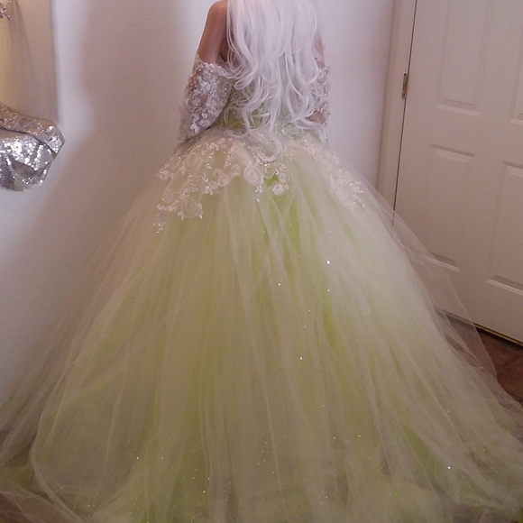 "FAUNA" Ivory & Green Lace Wedding Ballgown Set - Picture 12 of 12
